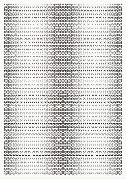 Eine Hilbert-Kurve: eine einzige Linie füllt ein ganzes Blatt, ohne sich zu kreuzen