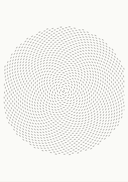 Dasselbe Programm beim goldenen Winkel von 137,5 Grad: ein Sonnenblumen-Muster (Phyllotaxis)
