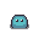 Ein Gegner-Sprite: ein türkisfarbener Pixel-Art-Schleim mit zwei Augen