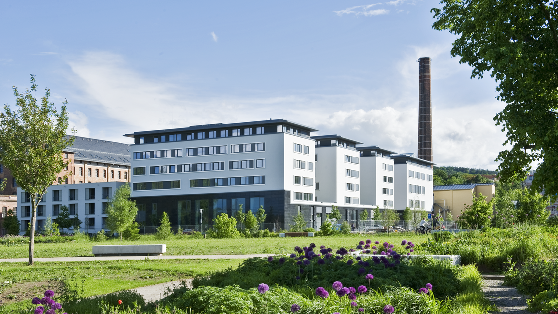 Luftbild des Erba-Campus der Universität Bamberg an der Regnitz